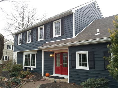 navy blue exterior vinyl siding.